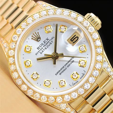 ladies diamond bezel rolex|Rolex female with diamonds.